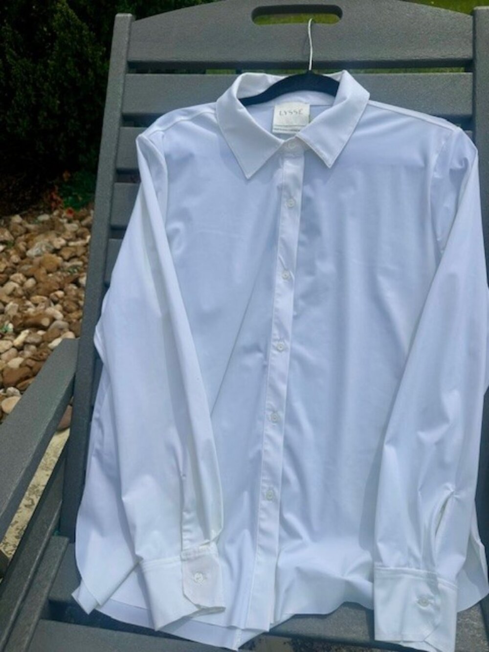 Lyssé White Button Down Shirt Size Large Classic Stretch Blouse NWT